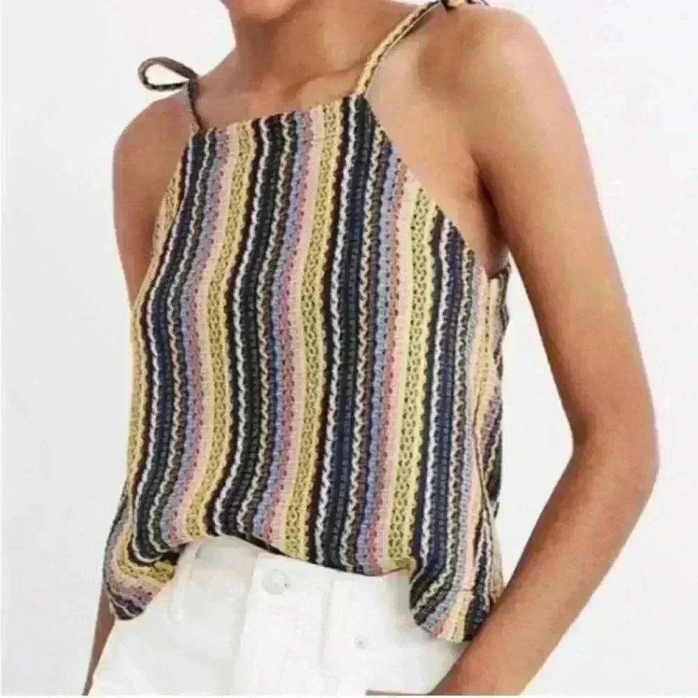 TEXTURE & THREAD‎ by MADEWELL Tie Shoulder Tank Top in Rainbow Crochet sz small